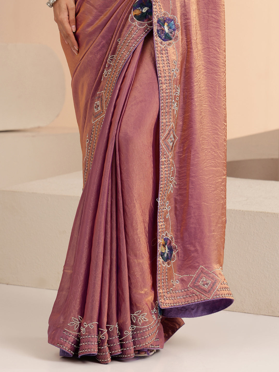  Purple Floral Embellished Silk Blend Saree 