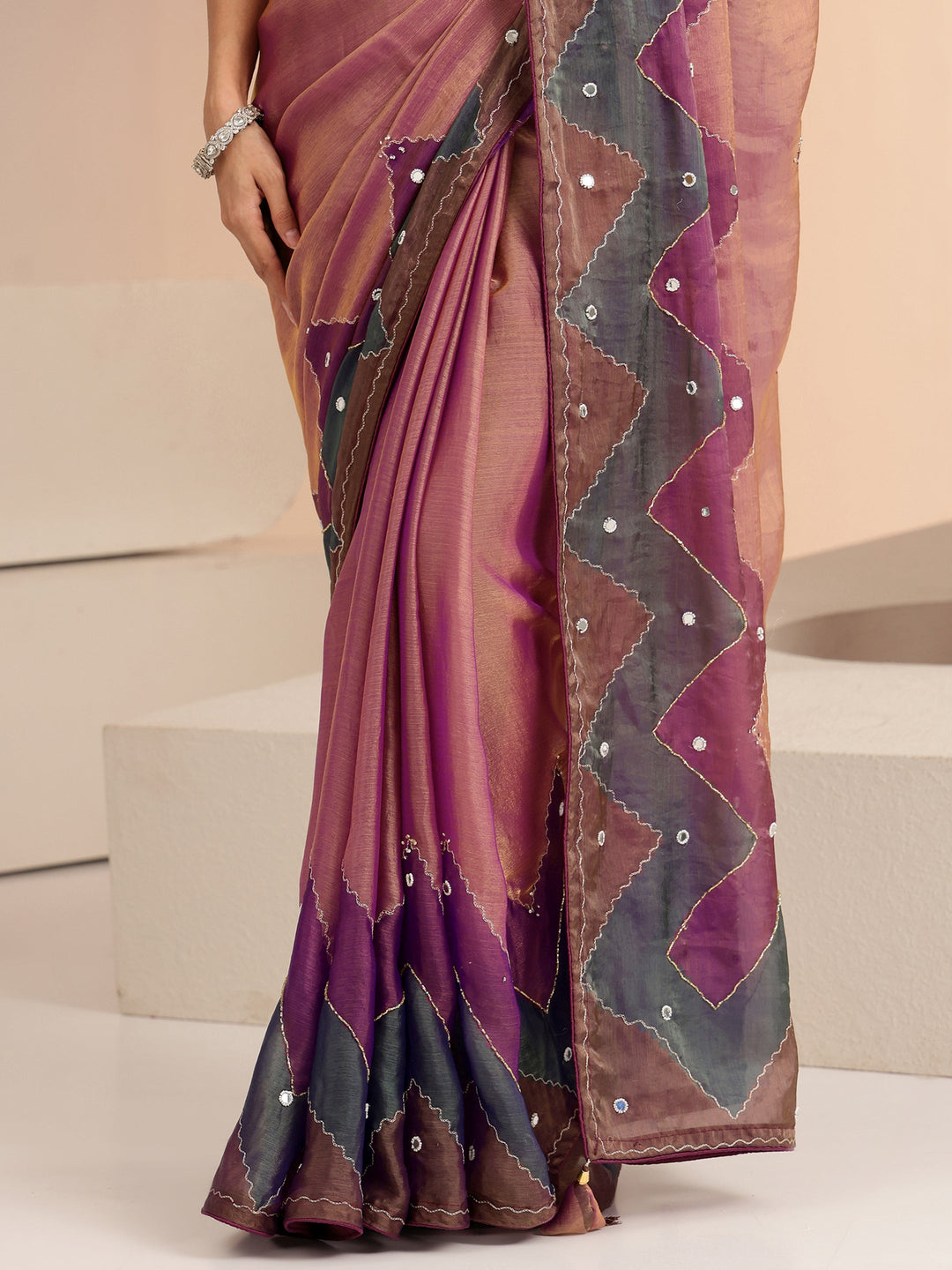  Multi Color Mirror Work Silk Blend Saree 