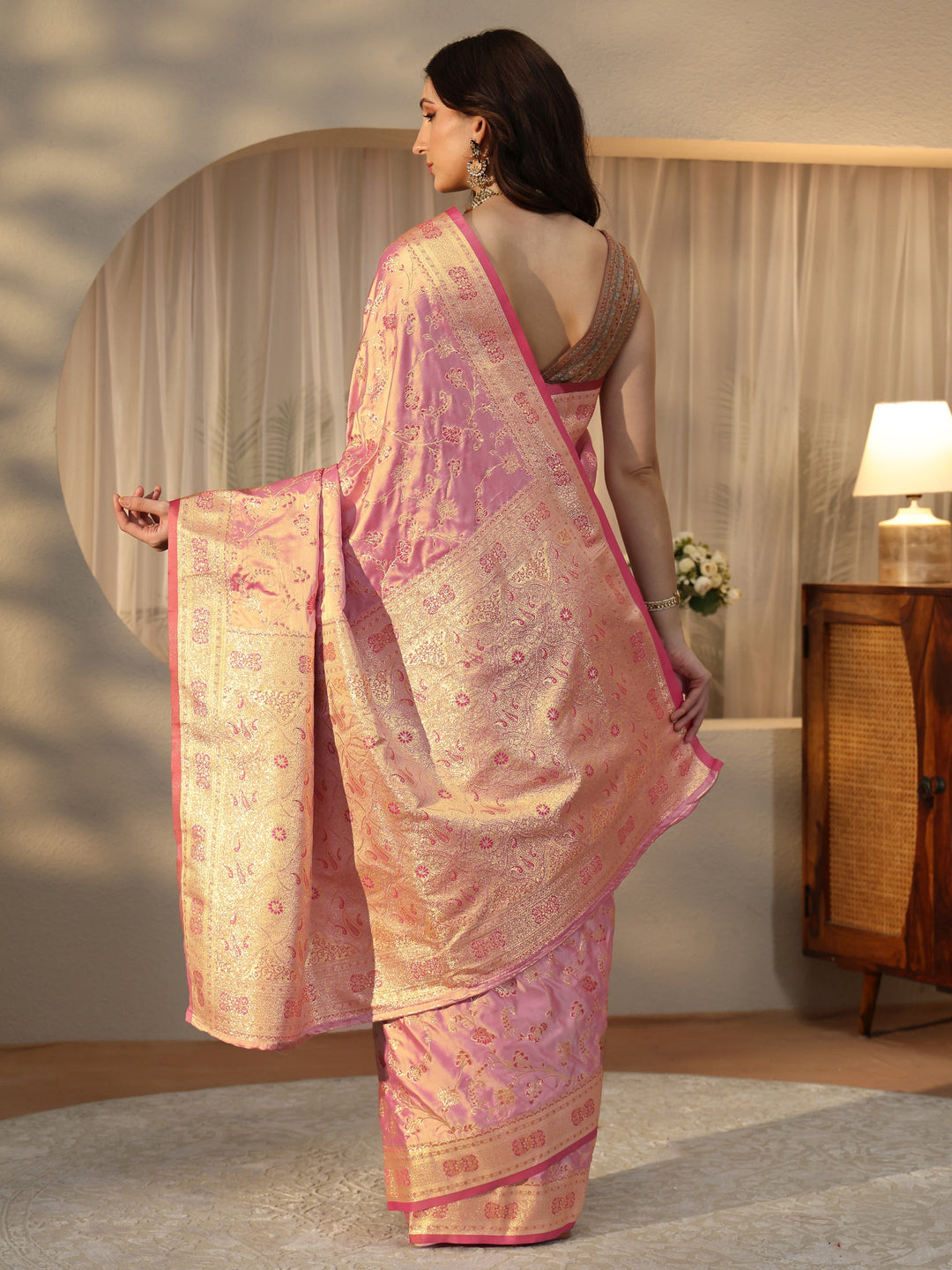  Dusty Rose Pink Floral Embroidered Silk Blend Saree 
