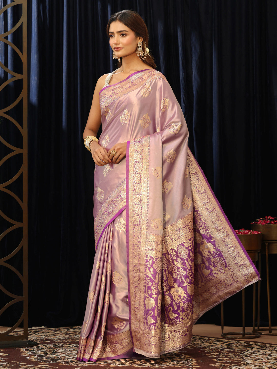  Lavender Banarasi Silk Blend Saree 