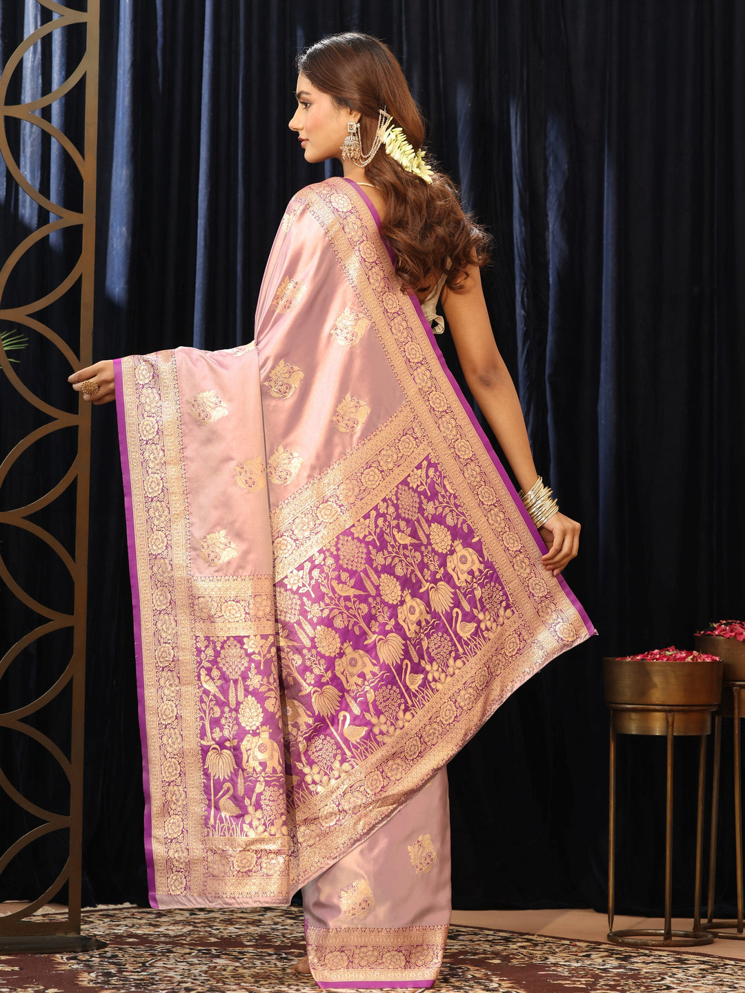  Lavender Banarasi Silk Blend Saree 