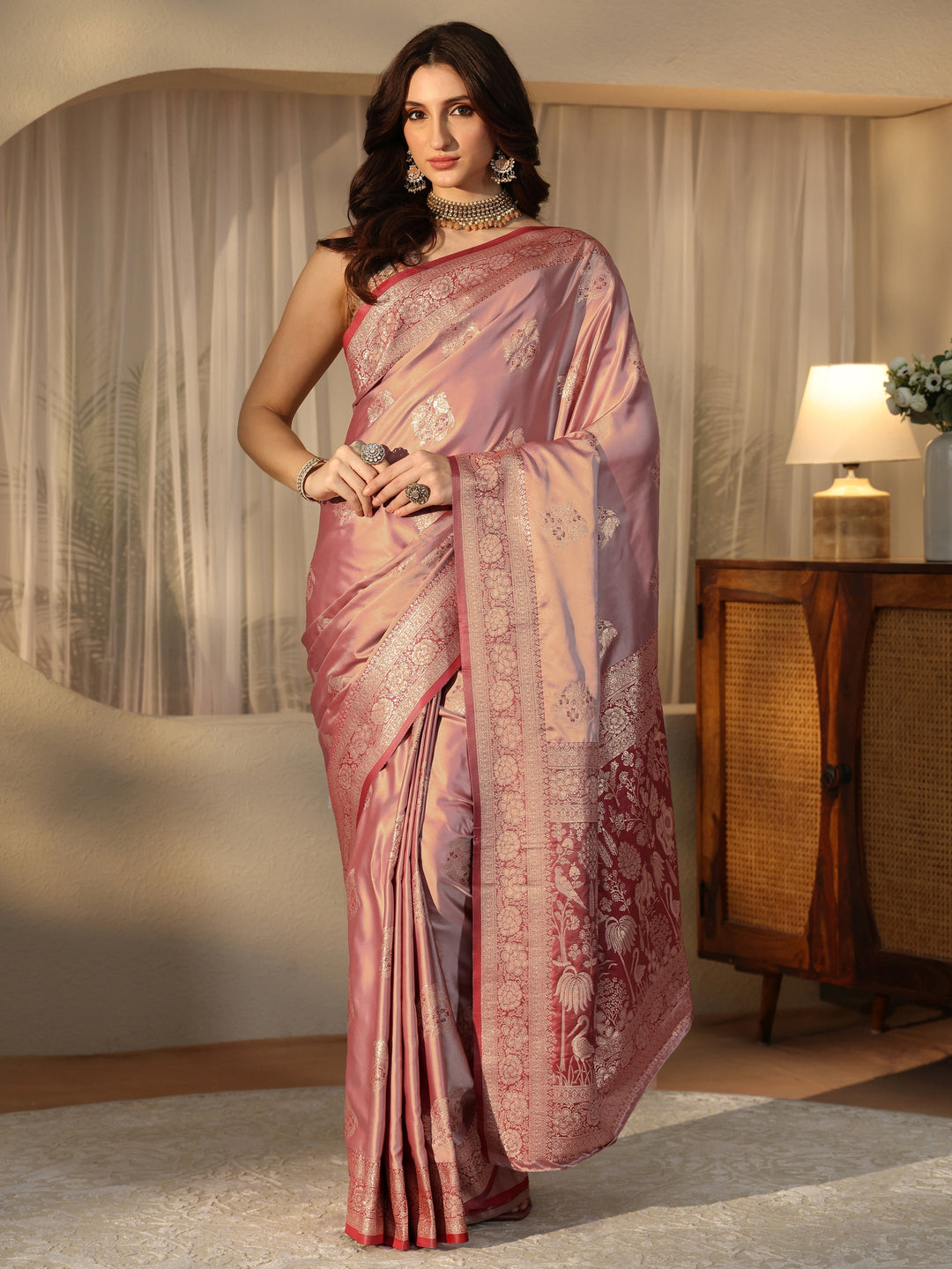  Mauve Banarasi Silk Blend Saree 