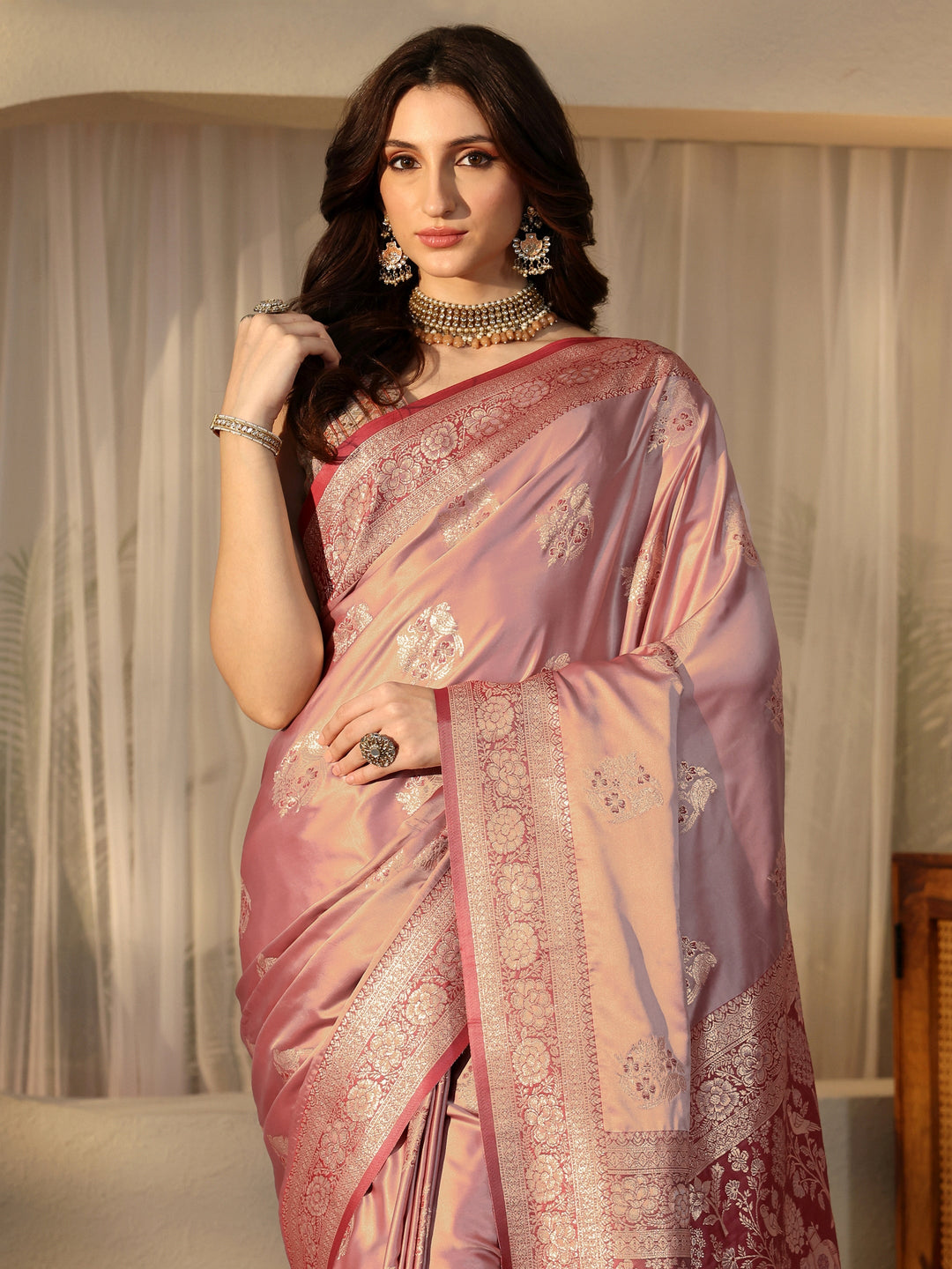  Mauve Banarasi Silk Blend Saree 
