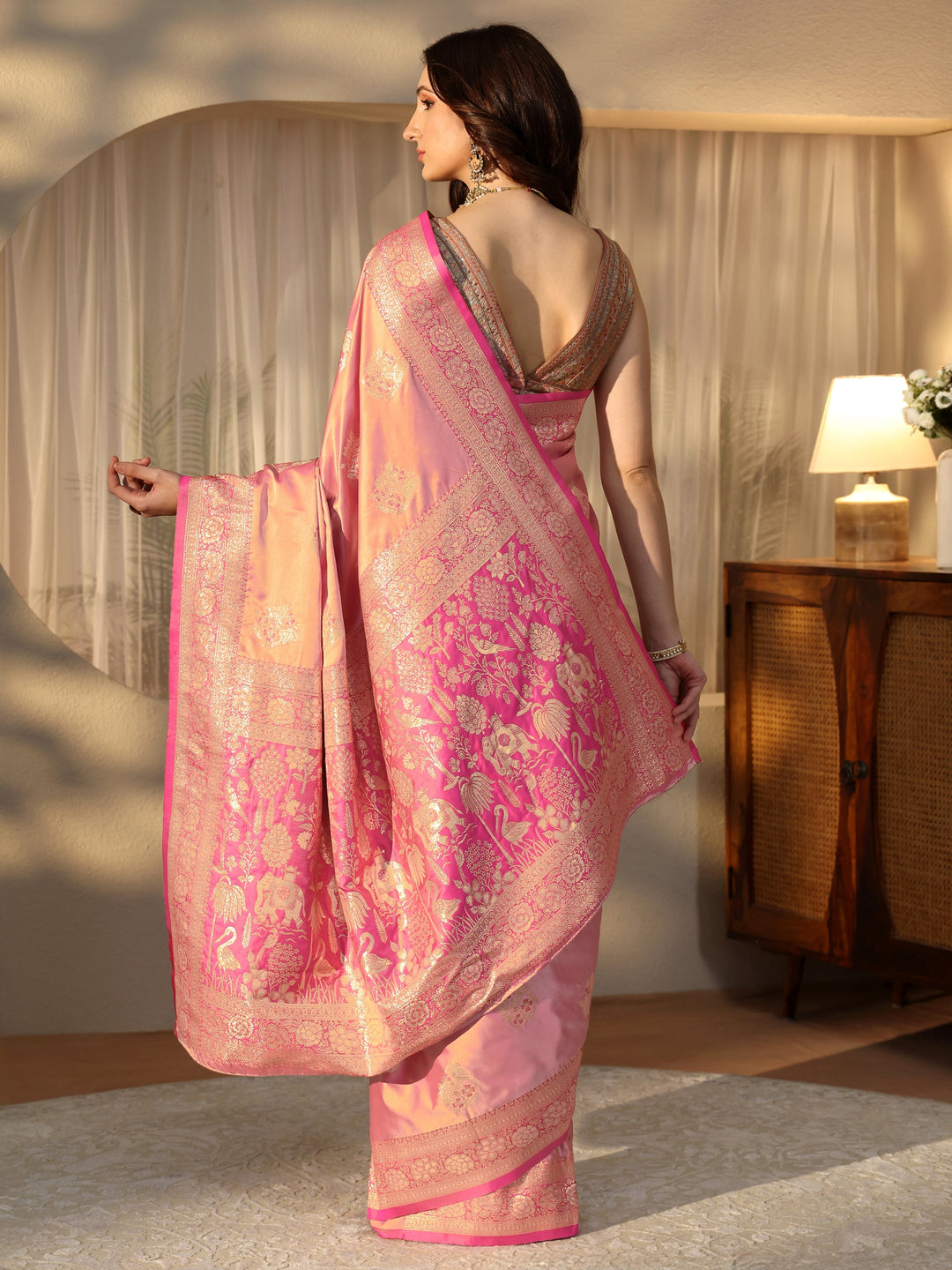  Dusty Rose Pink Banarasi Silk Blend Saree 