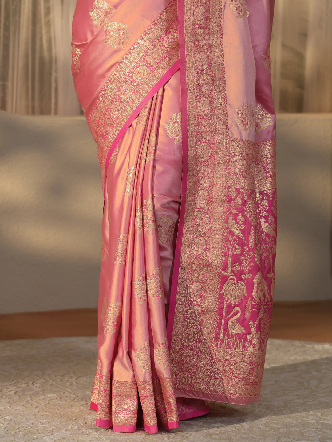  Dusty Rose Pink Banarasi Silk Blend Saree 