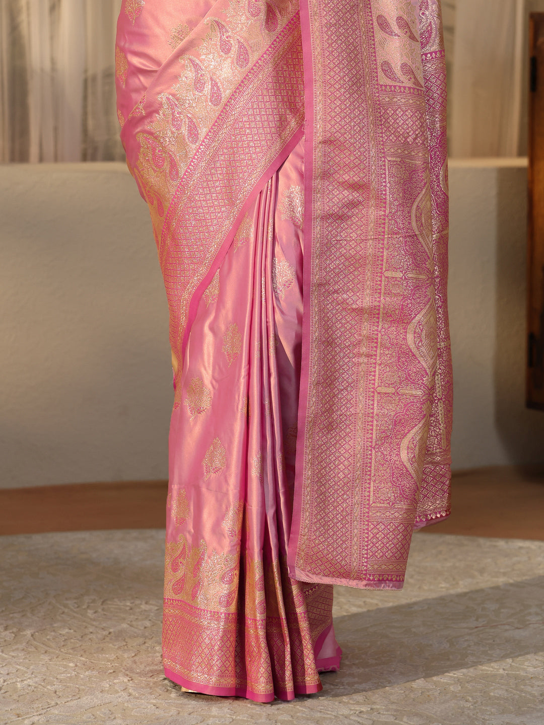  Baby Pink Banarasi Silk Blend Saree 