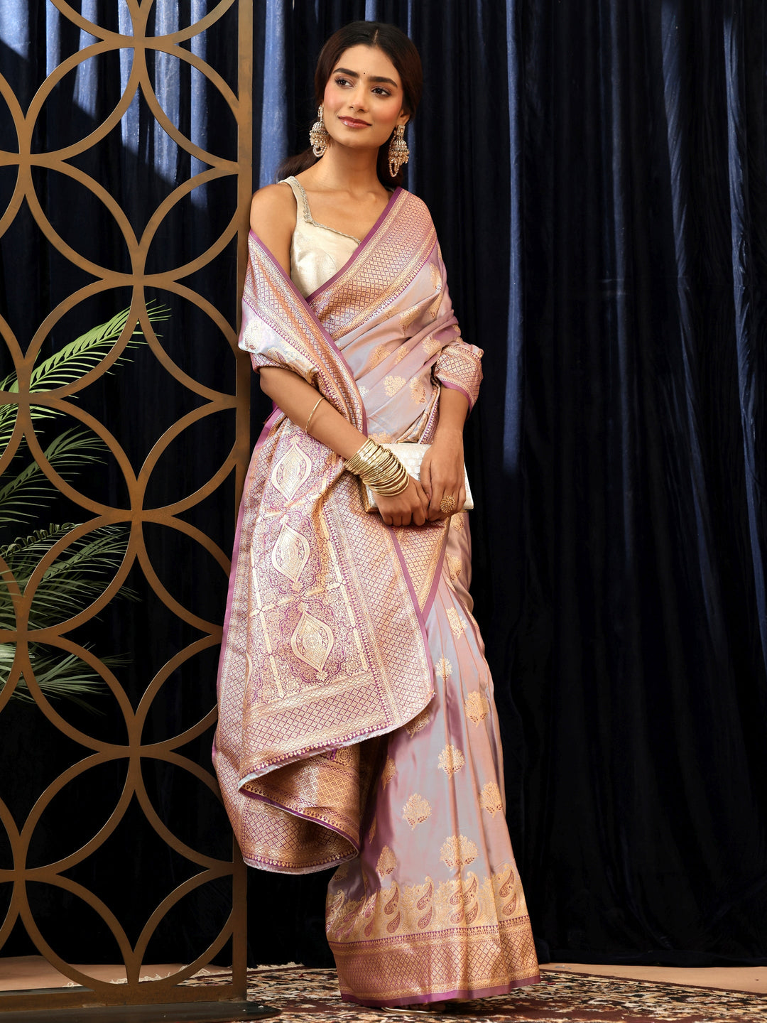  Lavender Banarasi Silk Blend Saree 