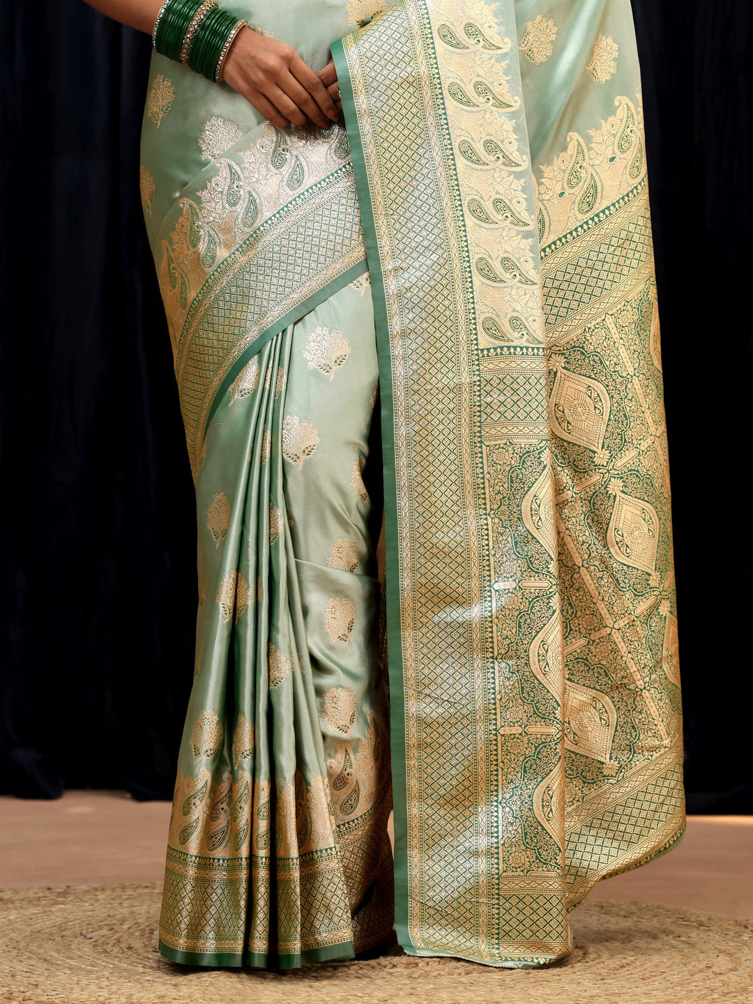  Mint Green Banarasi Silk Blend Saree 