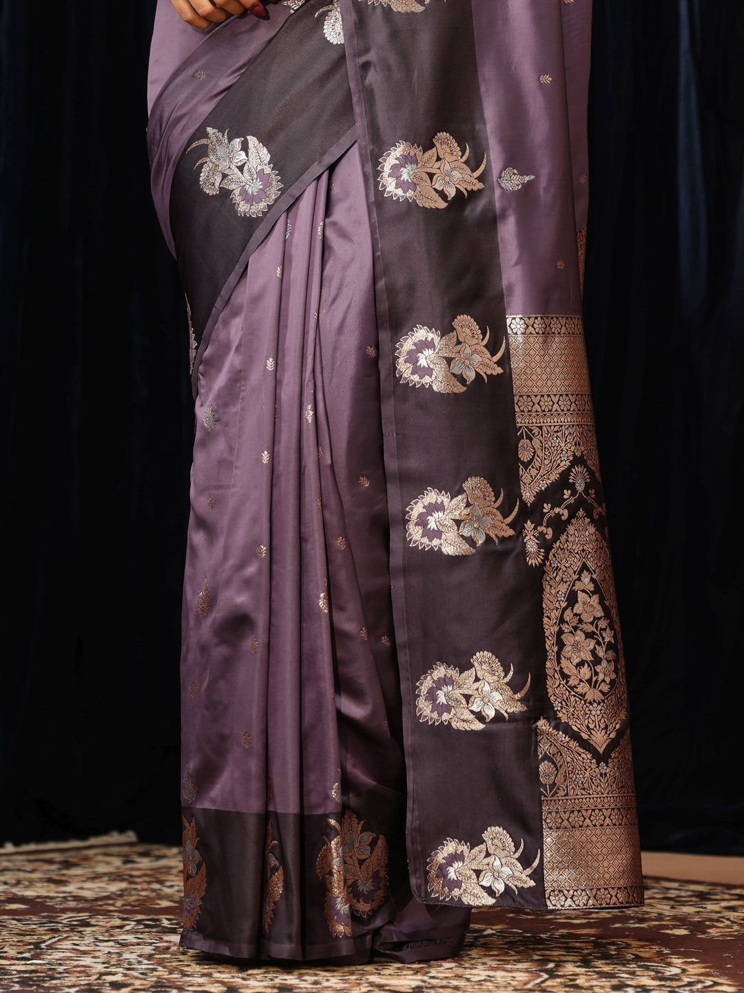  Purple Floral Woven Design Silk Blend Saree 