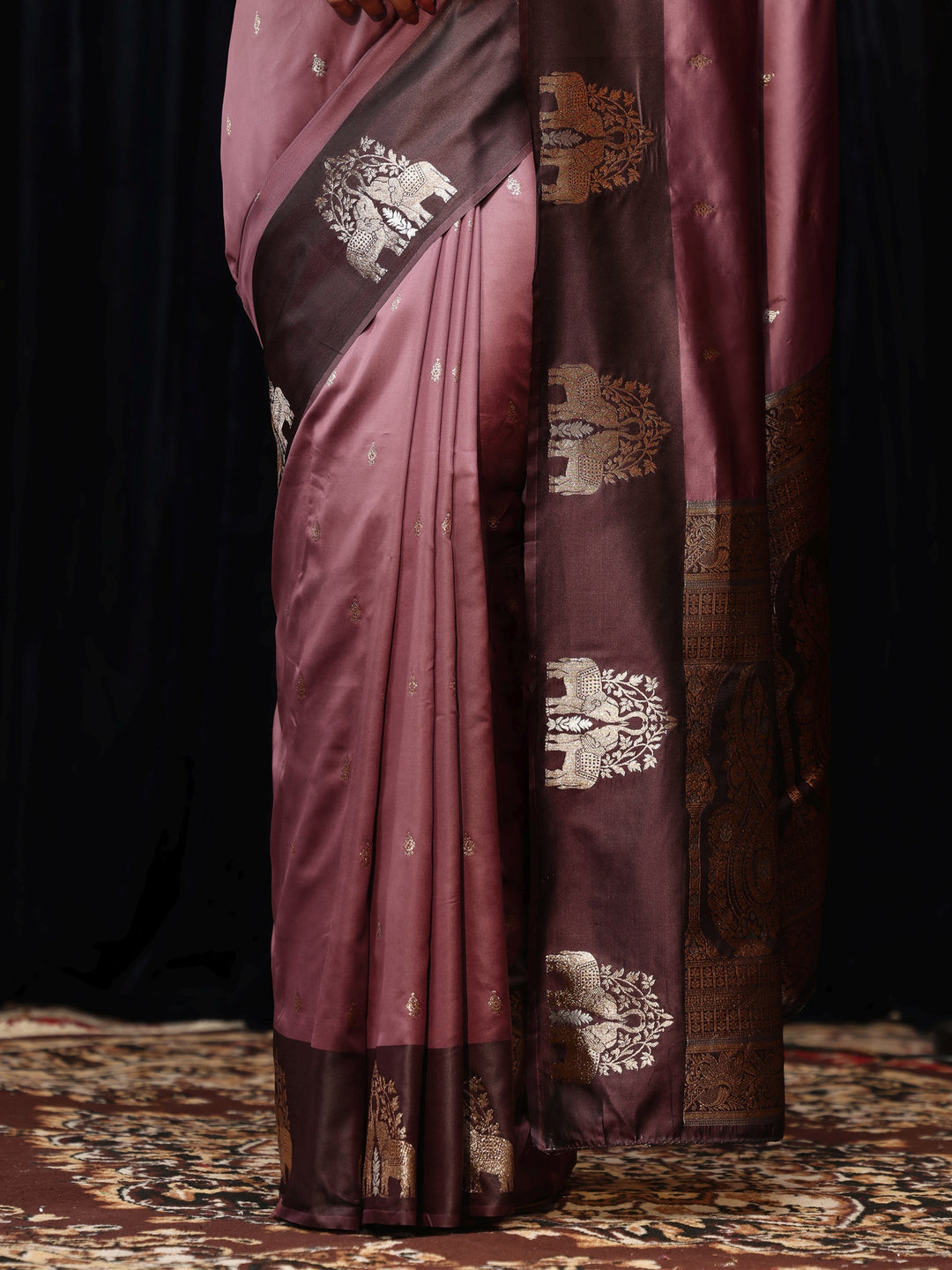  Mauve Elephant Woven Design Silk Blend Saree 