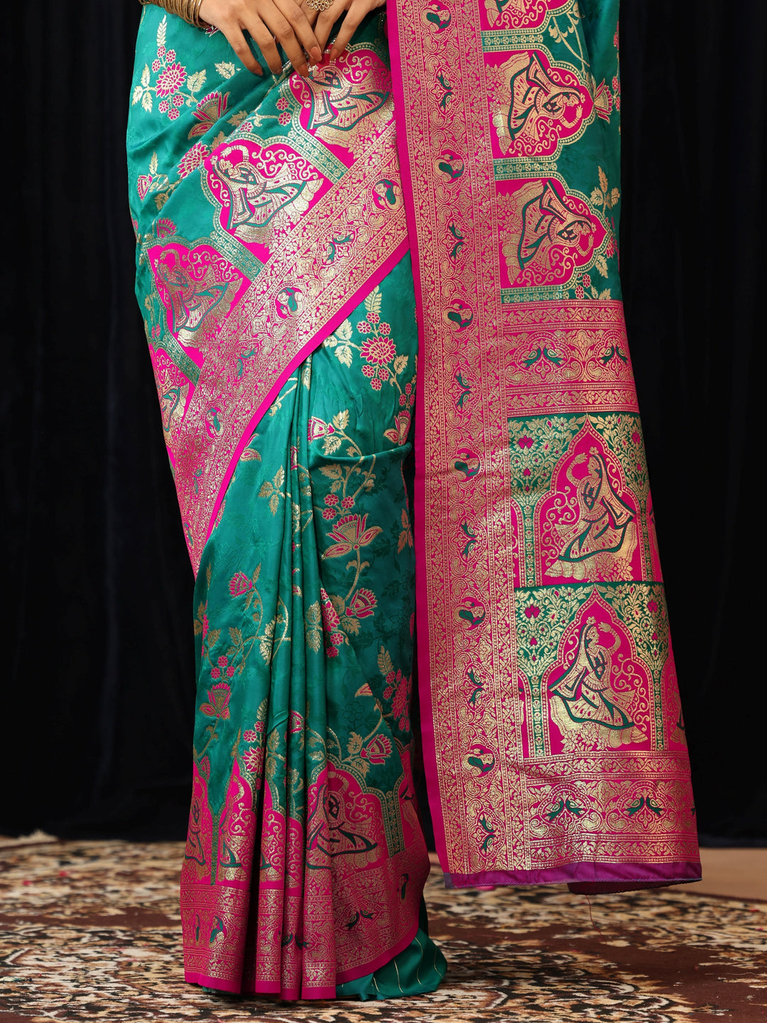  Teal Green Baluchari Silk Blend Saree 