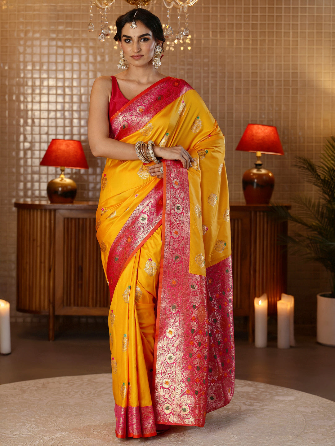  Mustard Banarasi Silk Blend Saree 
