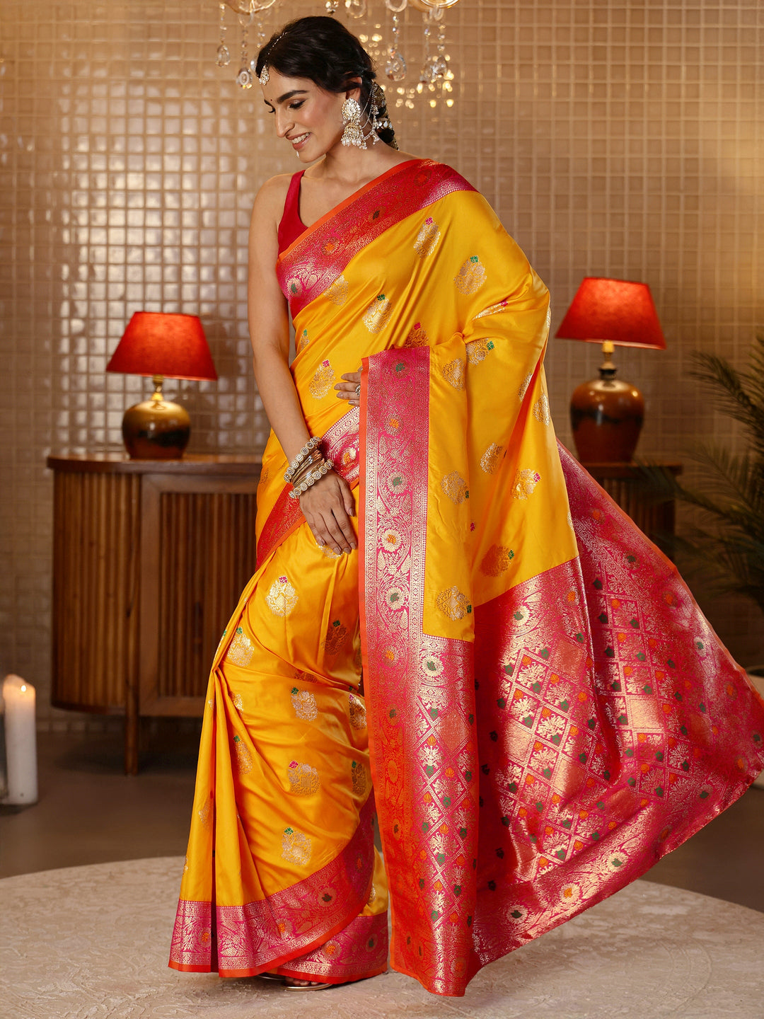  Mustard Banarasi Silk Blend Saree 