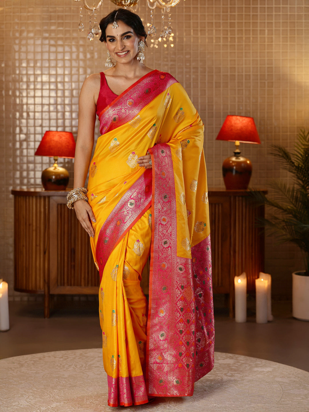  Mustard Banarasi Silk Blend Saree 