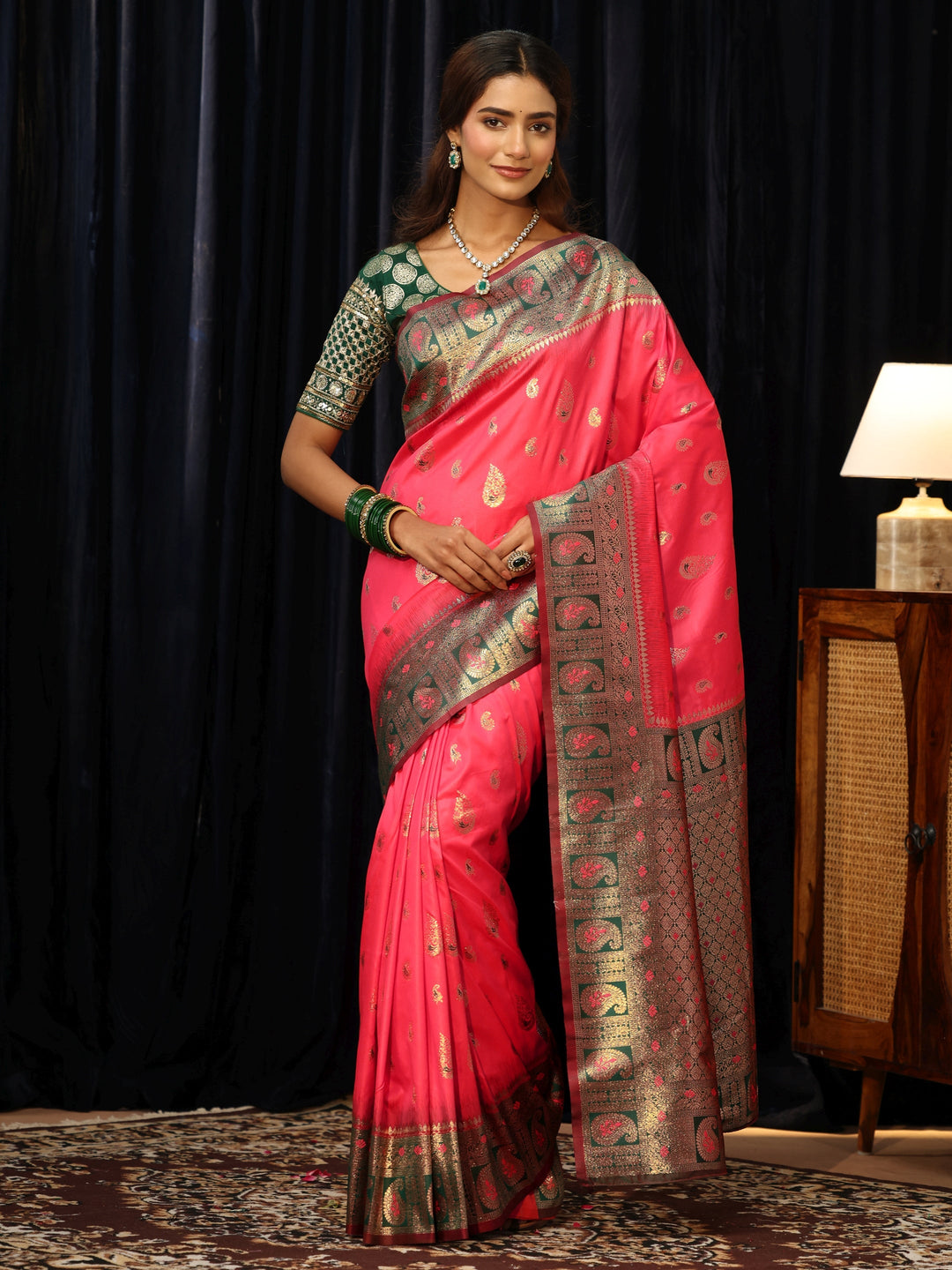  Coral Banarasi Silk Blend Saree 