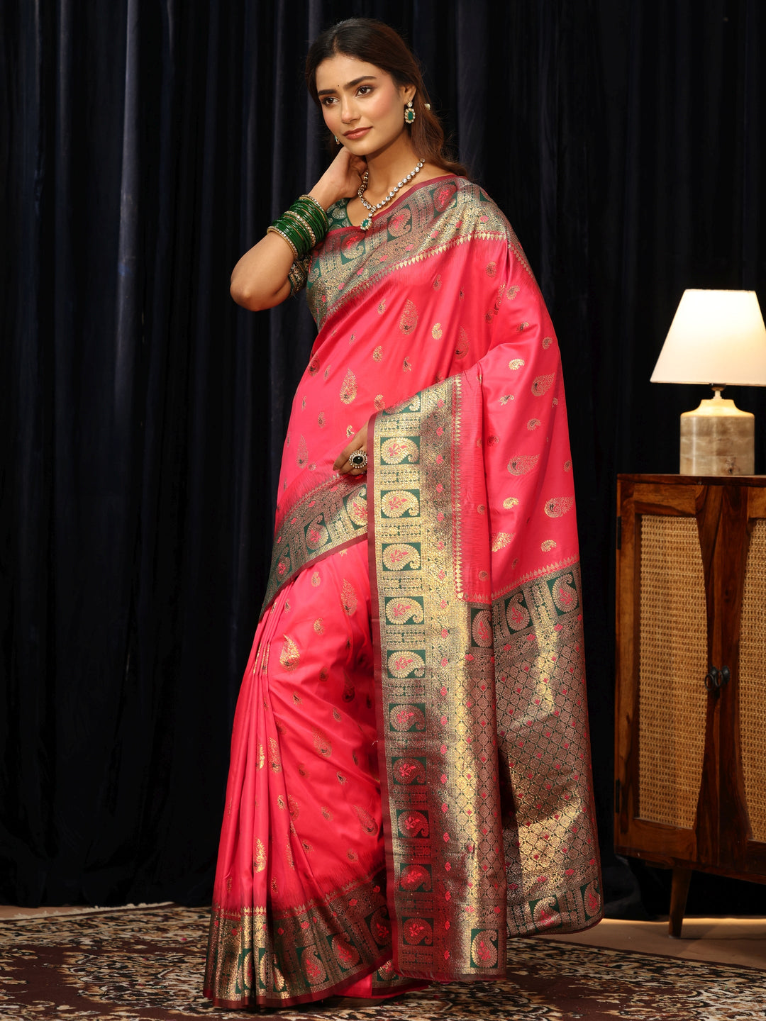  Coral Banarasi Silk Blend Saree 