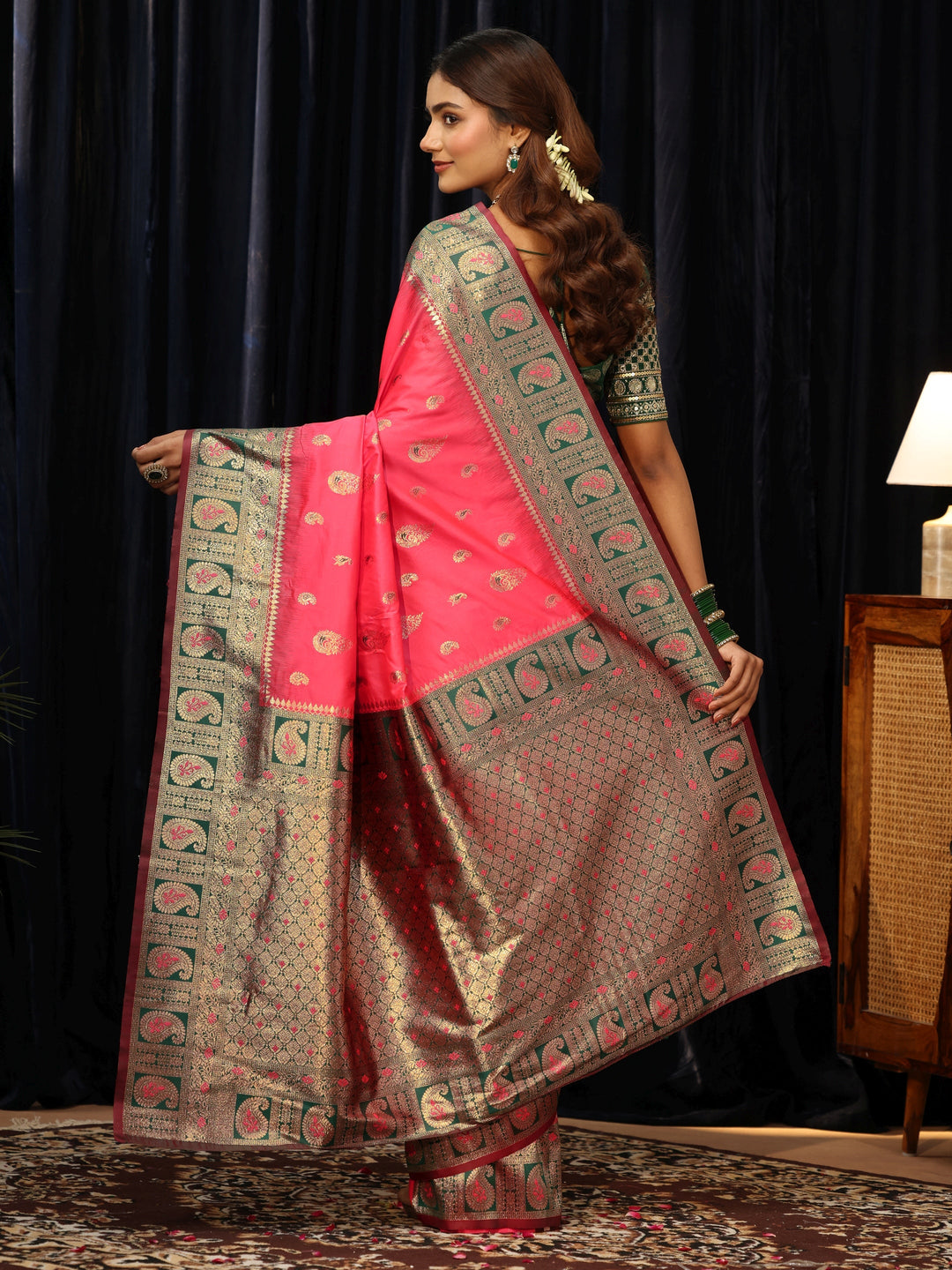  Coral Banarasi Silk Blend Saree 
