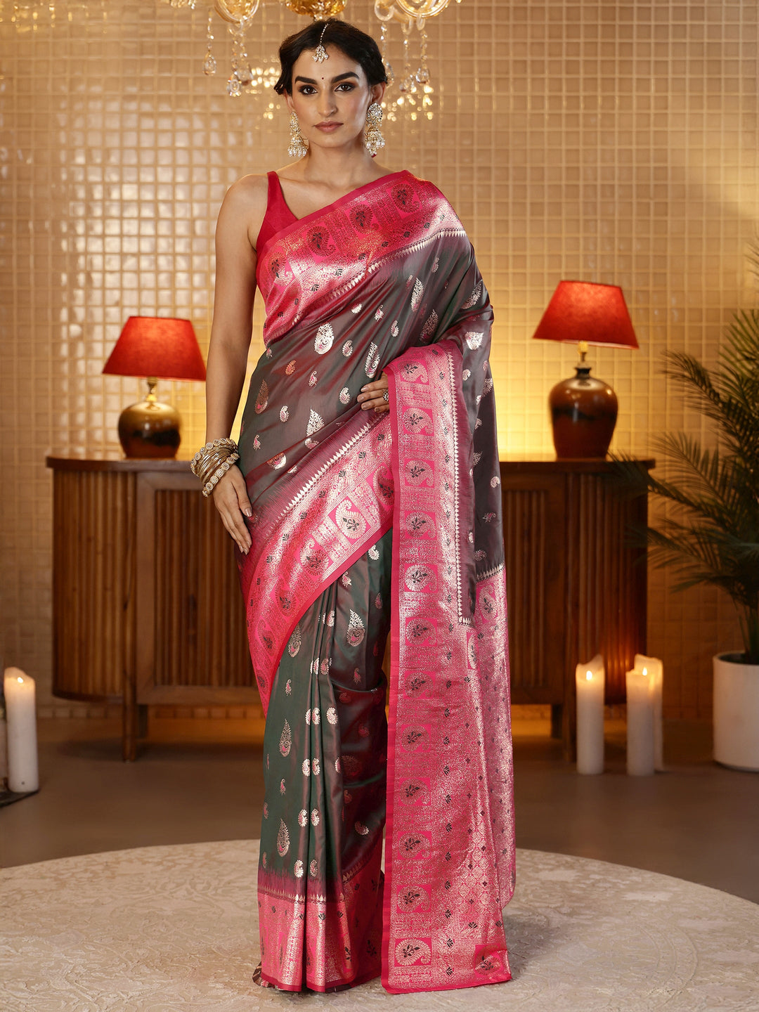  Brown Banarasi Silk Blend Saree 