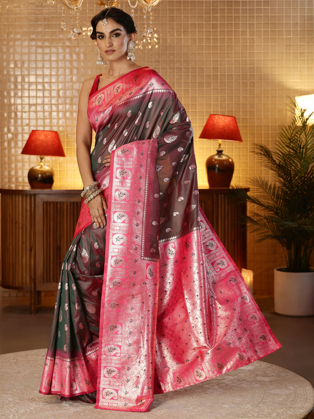  Brown Banarasi Silk Blend Saree 