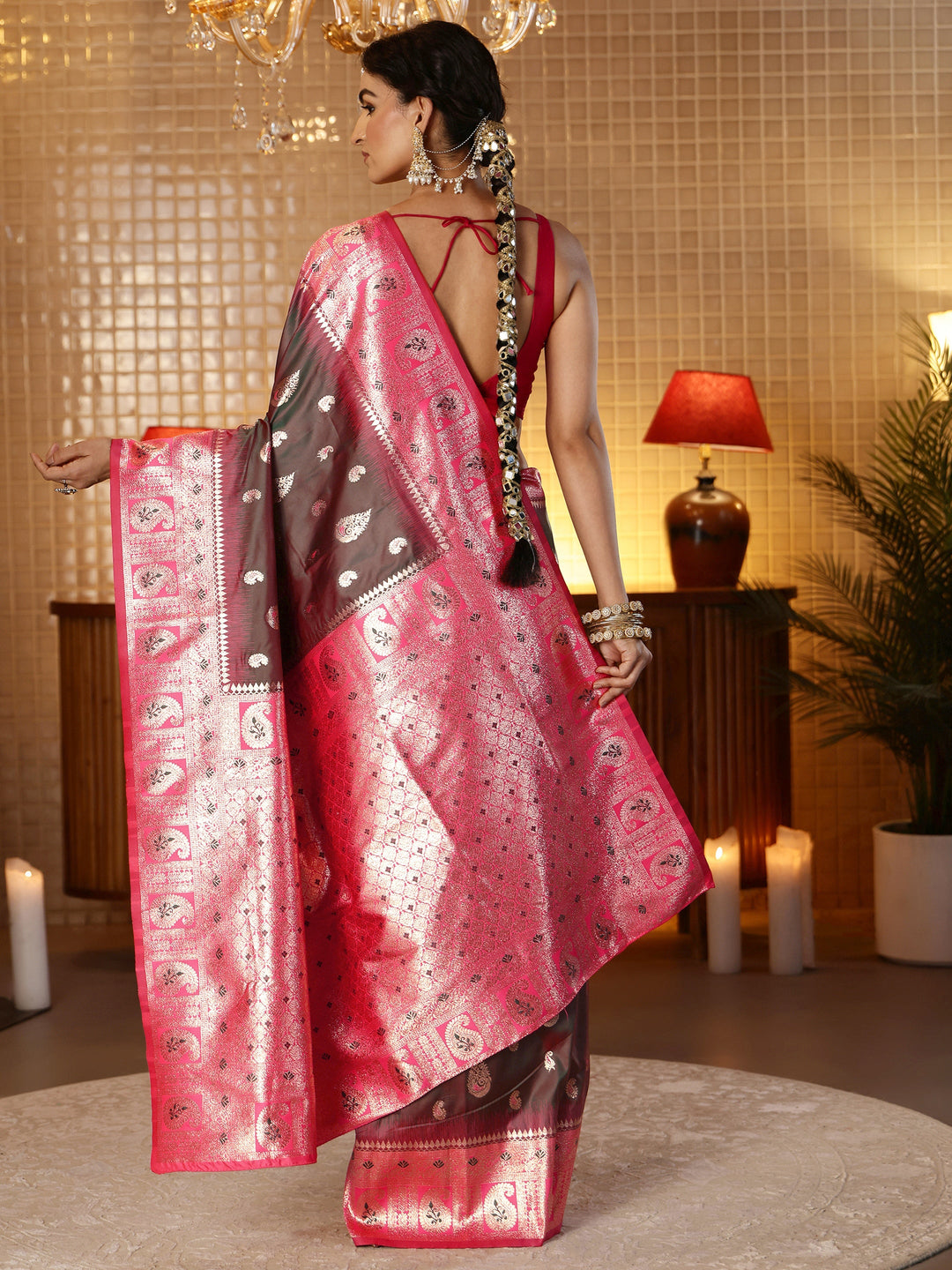  Brown Banarasi Silk Blend Saree 