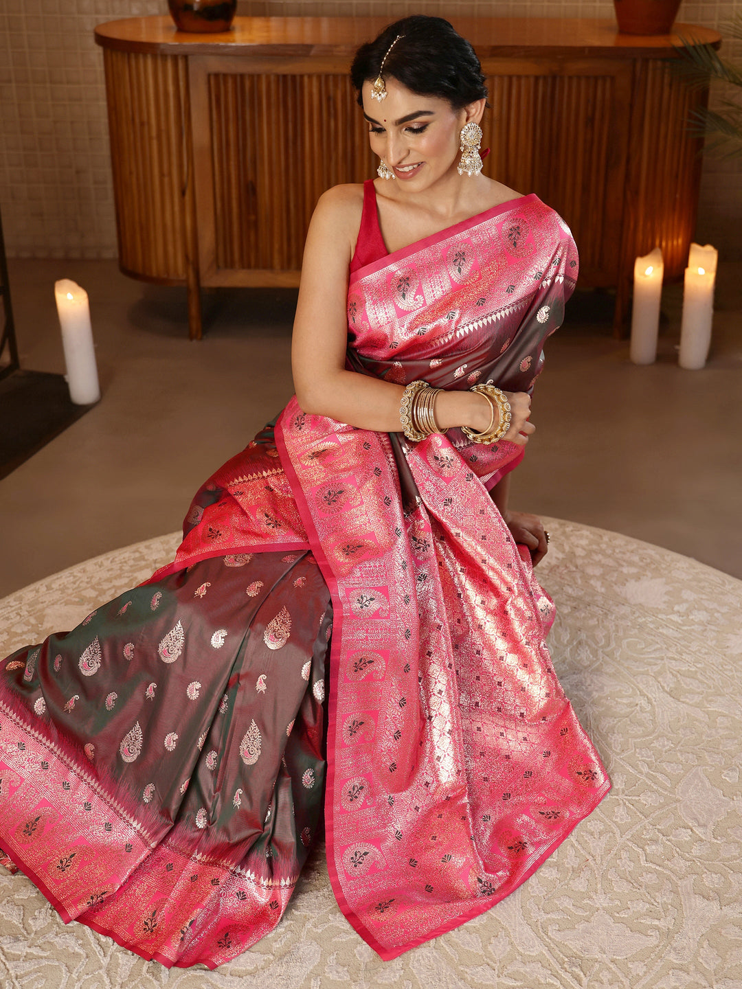  Brown Banarasi Silk Blend Saree 