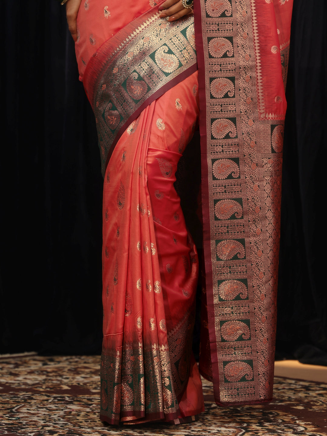  Orange Banarasi Silk Blend Saree 