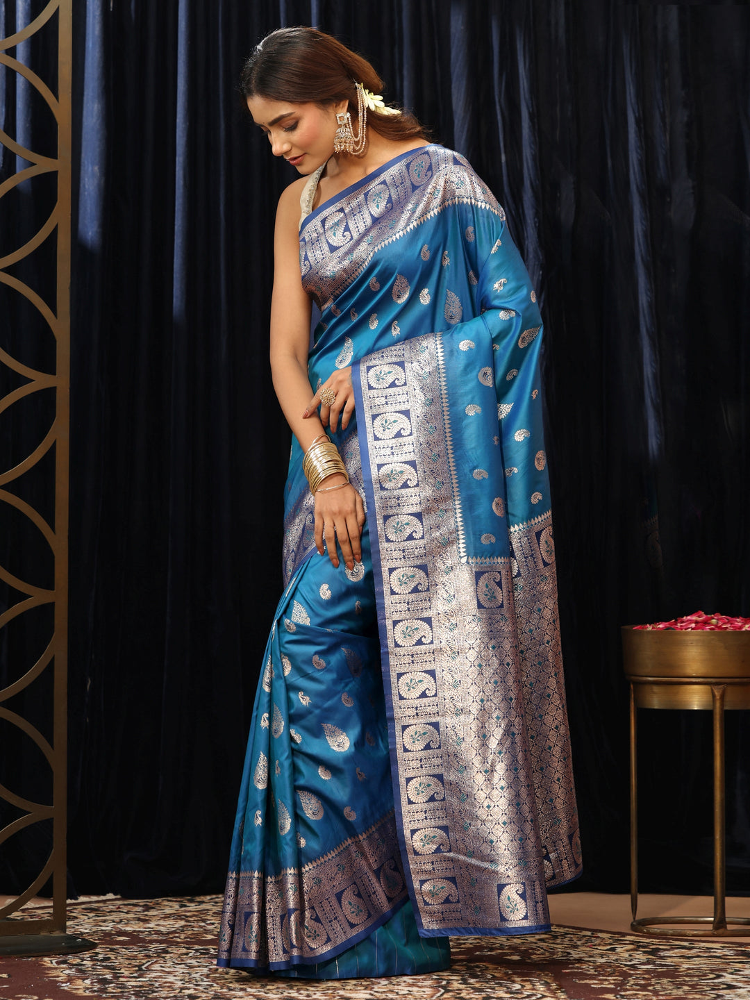  Blue Paisley Silk Blend Saree 