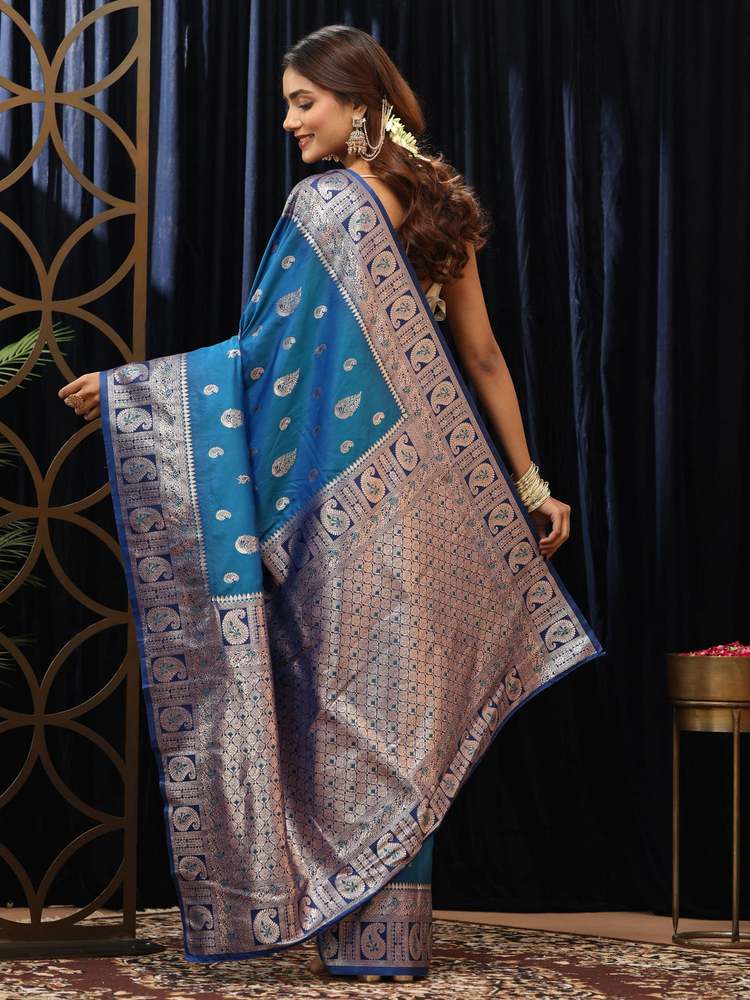  Blue Paisley Silk Blend Saree 