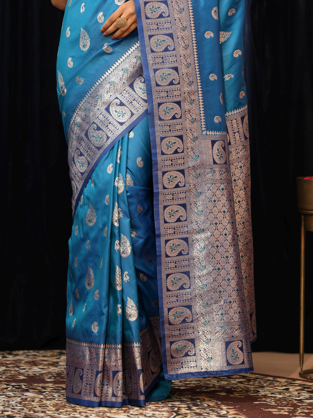  Blue Paisley Silk Blend Saree 
