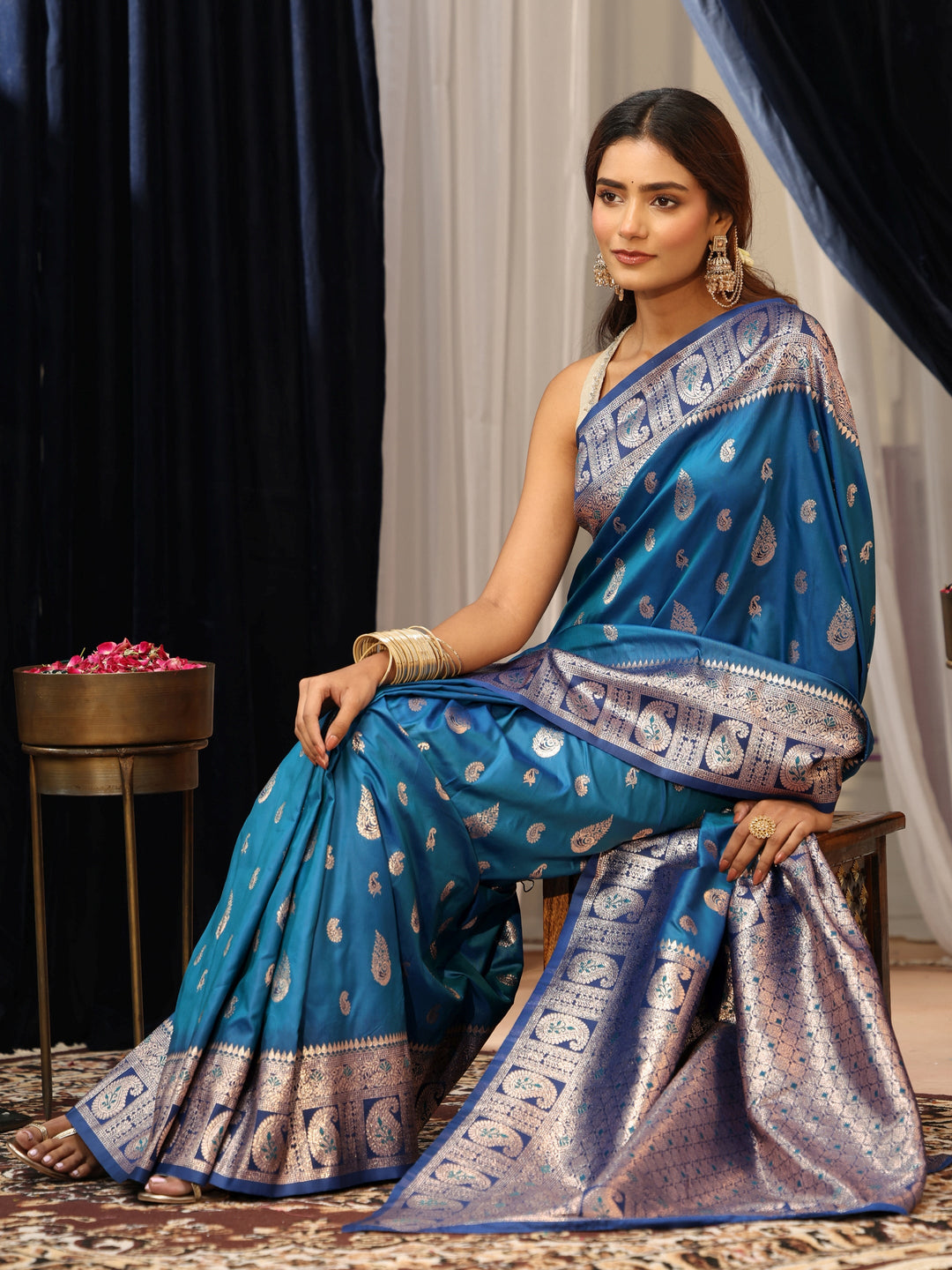  Blue Paisley Silk Blend Saree 