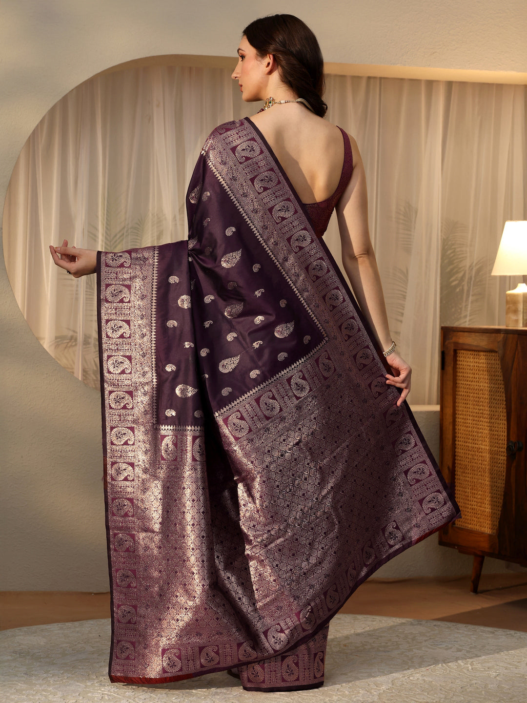  Burgundy Banarasi Silk Blend Saree 