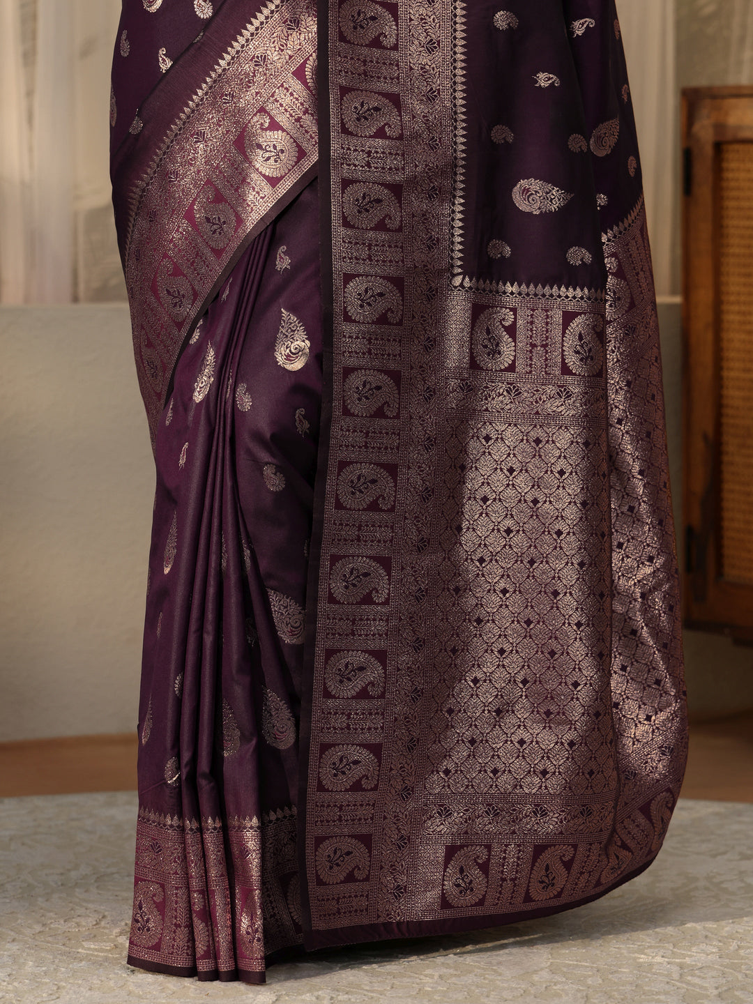  Burgundy Banarasi Silk Blend Saree 