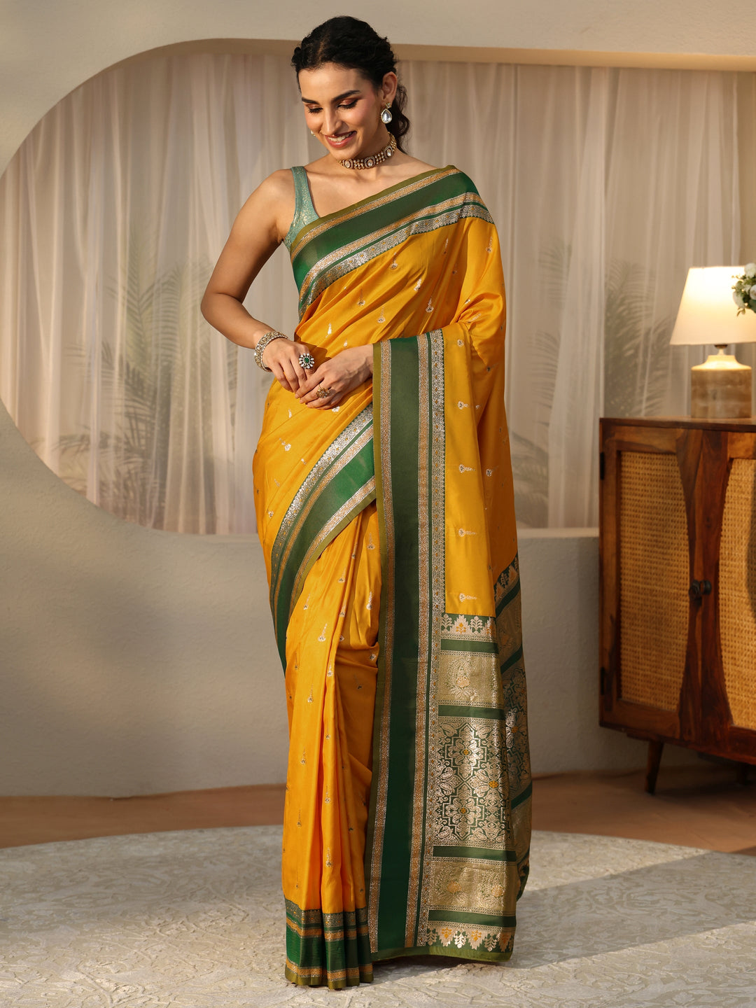  Mustard Kanjeevaram Silk Blend Saree 