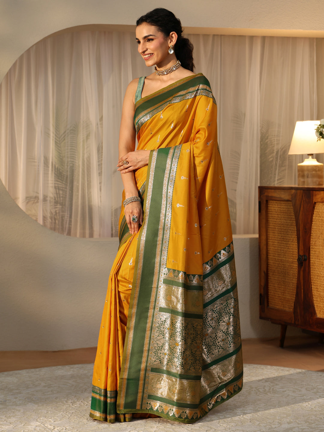  Mustard Kanjeevaram Silk Blend Saree 