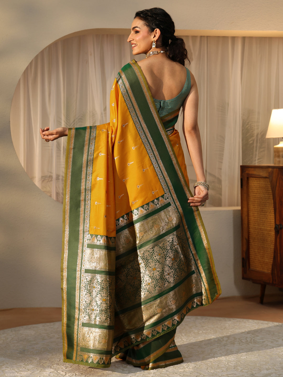  Mustard Kanjeevaram Silk Blend Saree 