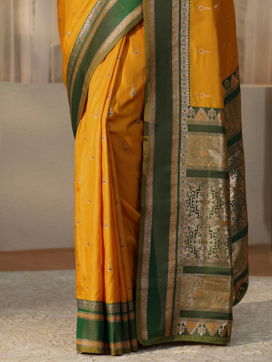  Mustard Kanjeevaram Silk Blend Saree 