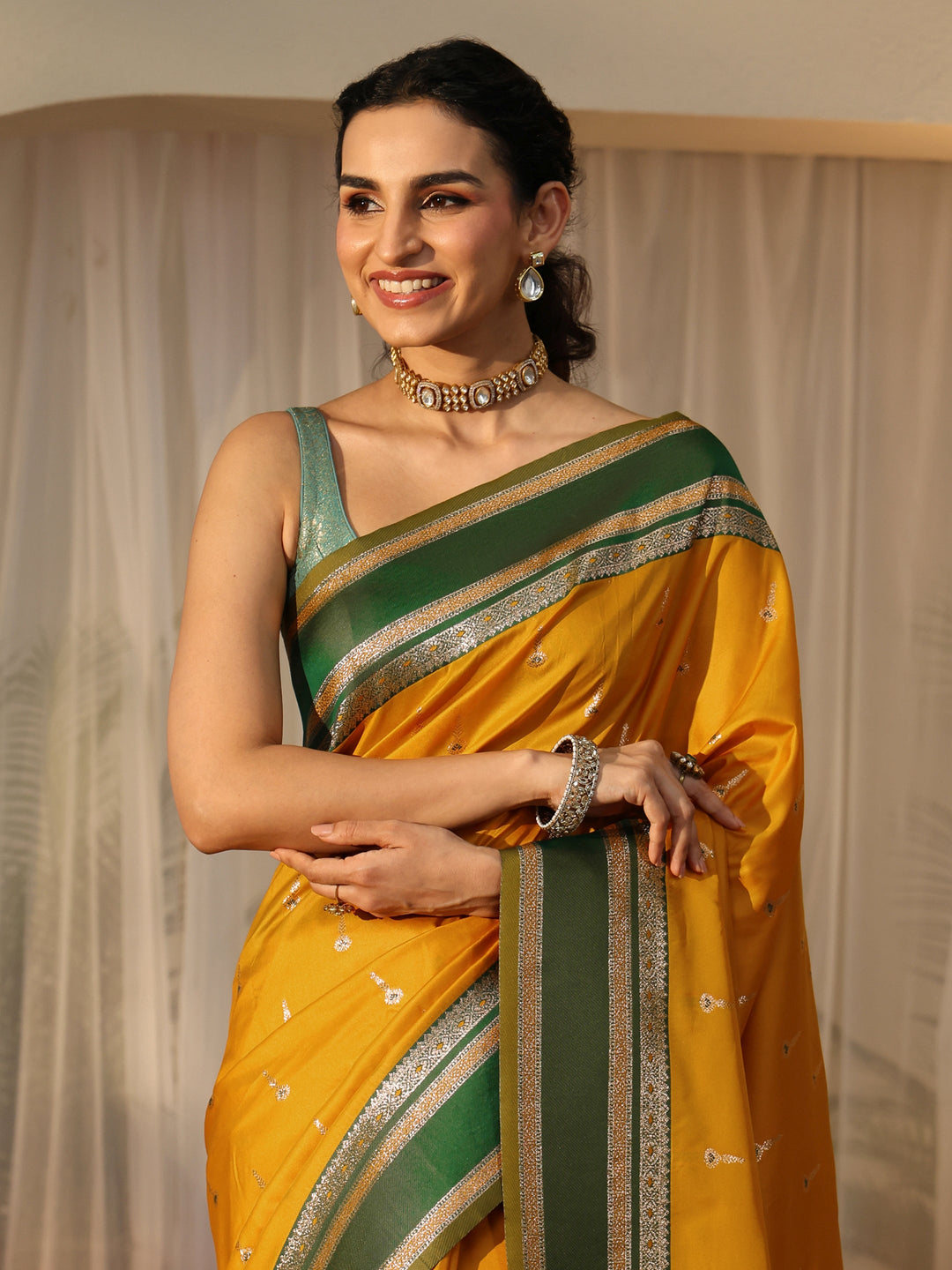  Mustard Kanjeevaram Silk Blend Saree 