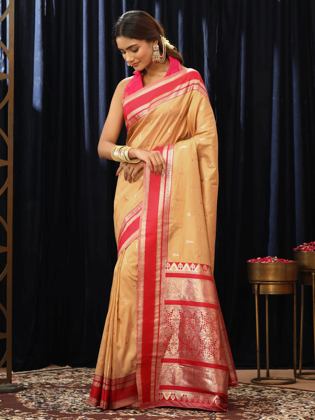  Beige Kanjeevaram Silk Blend Saree 