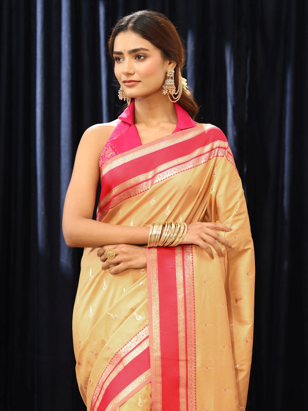  Beige Kanjeevaram Silk Blend Saree 