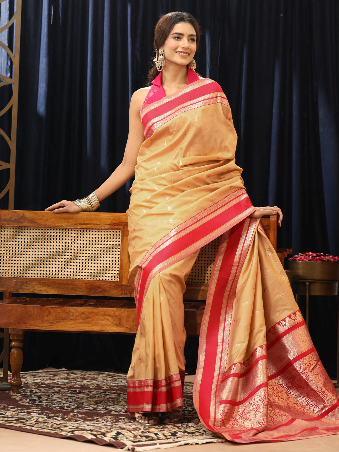  Beige Kanjeevaram Silk Blend Saree 
