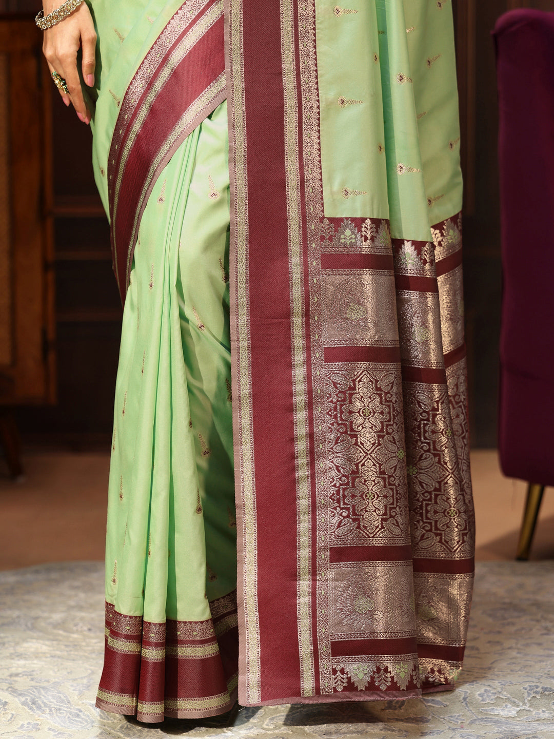  Libas Pista Green Kanjeevaram Silk Blend Saree 