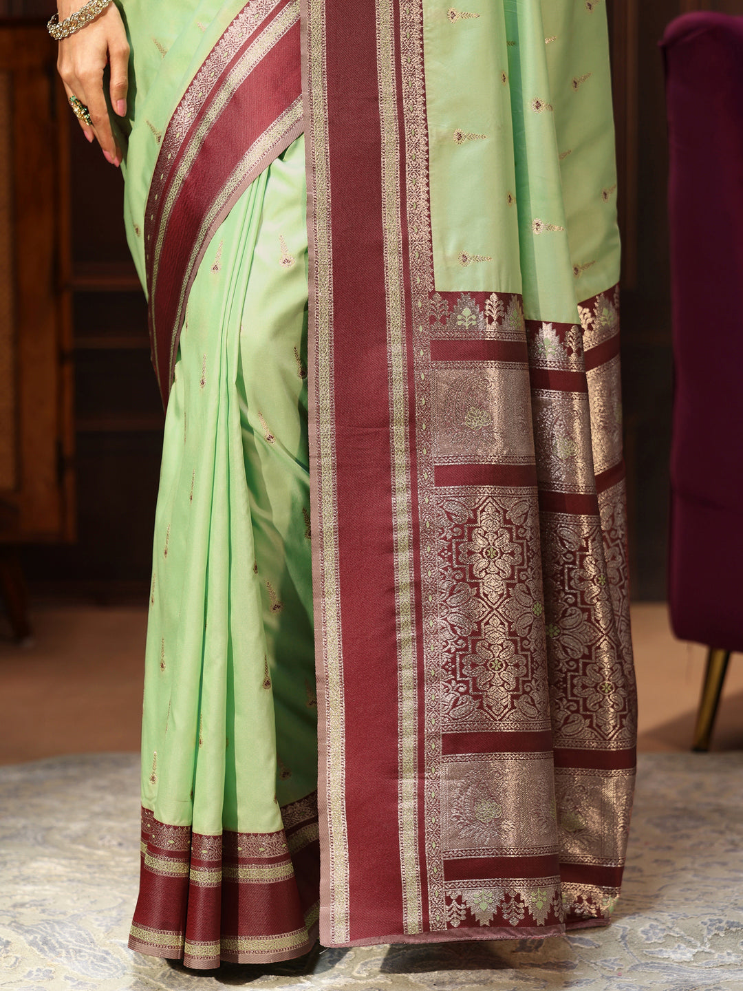  Libas Pista Green Kanjeevaram Silk Blend Saree 