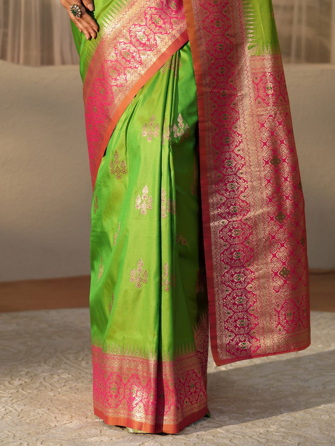  Lime Green Kanjeevaram Silk Blend Saree 
