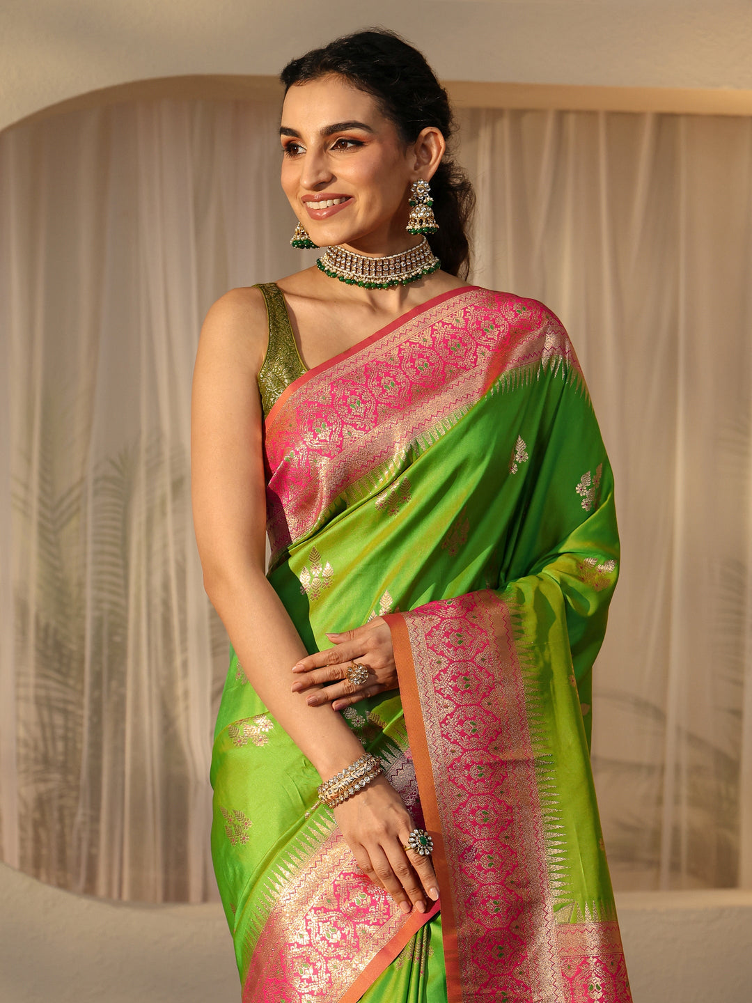  Lime Green Kanjeevaram Silk Blend Saree 