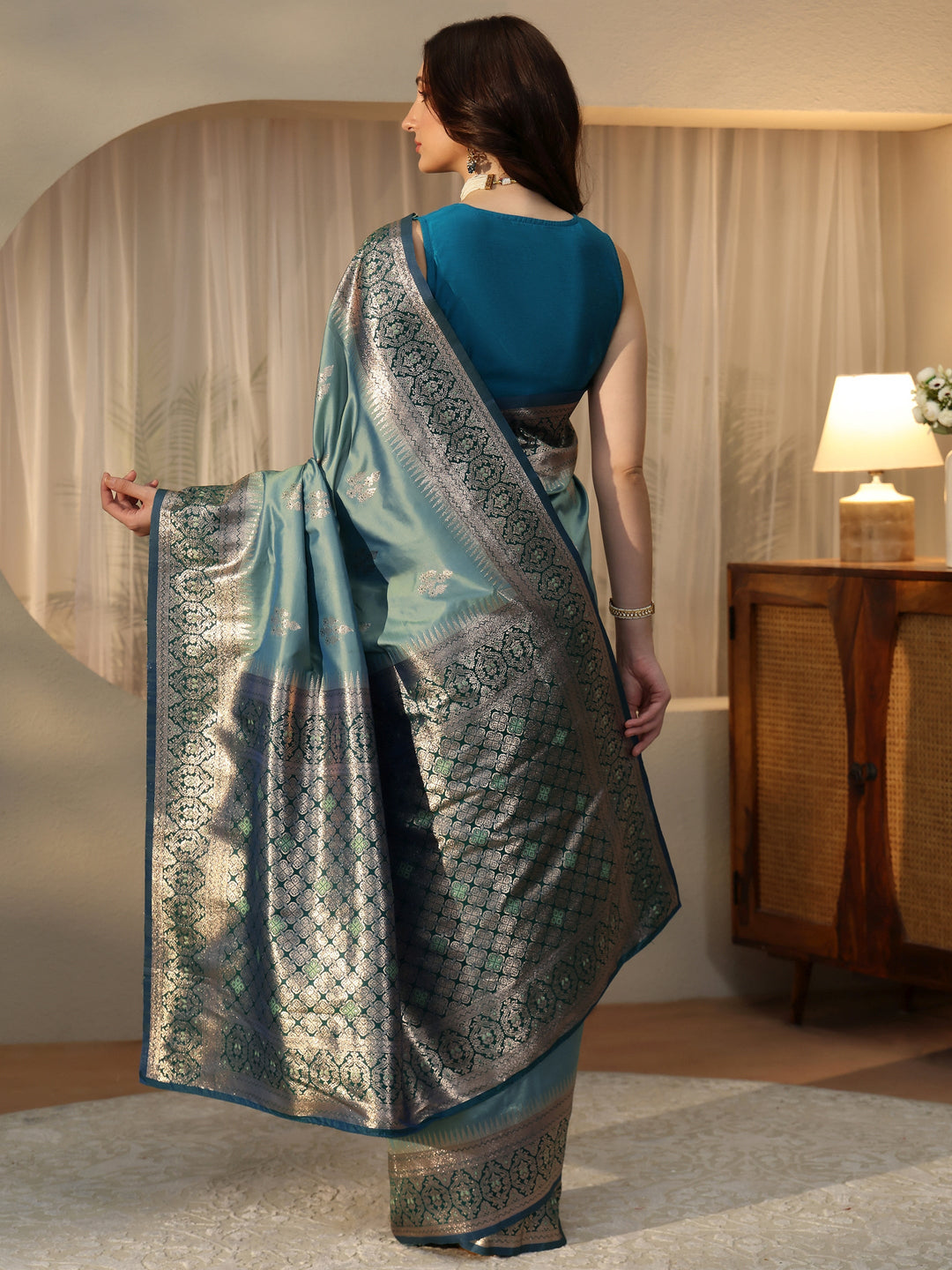  Dusty Blue Kanjeevaram Silk Blend Saree 