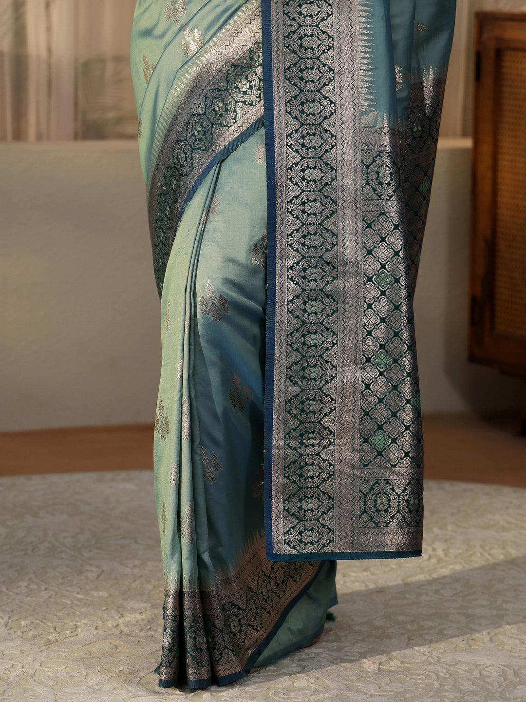  Dusty Blue Kanjeevaram Silk Blend Saree 