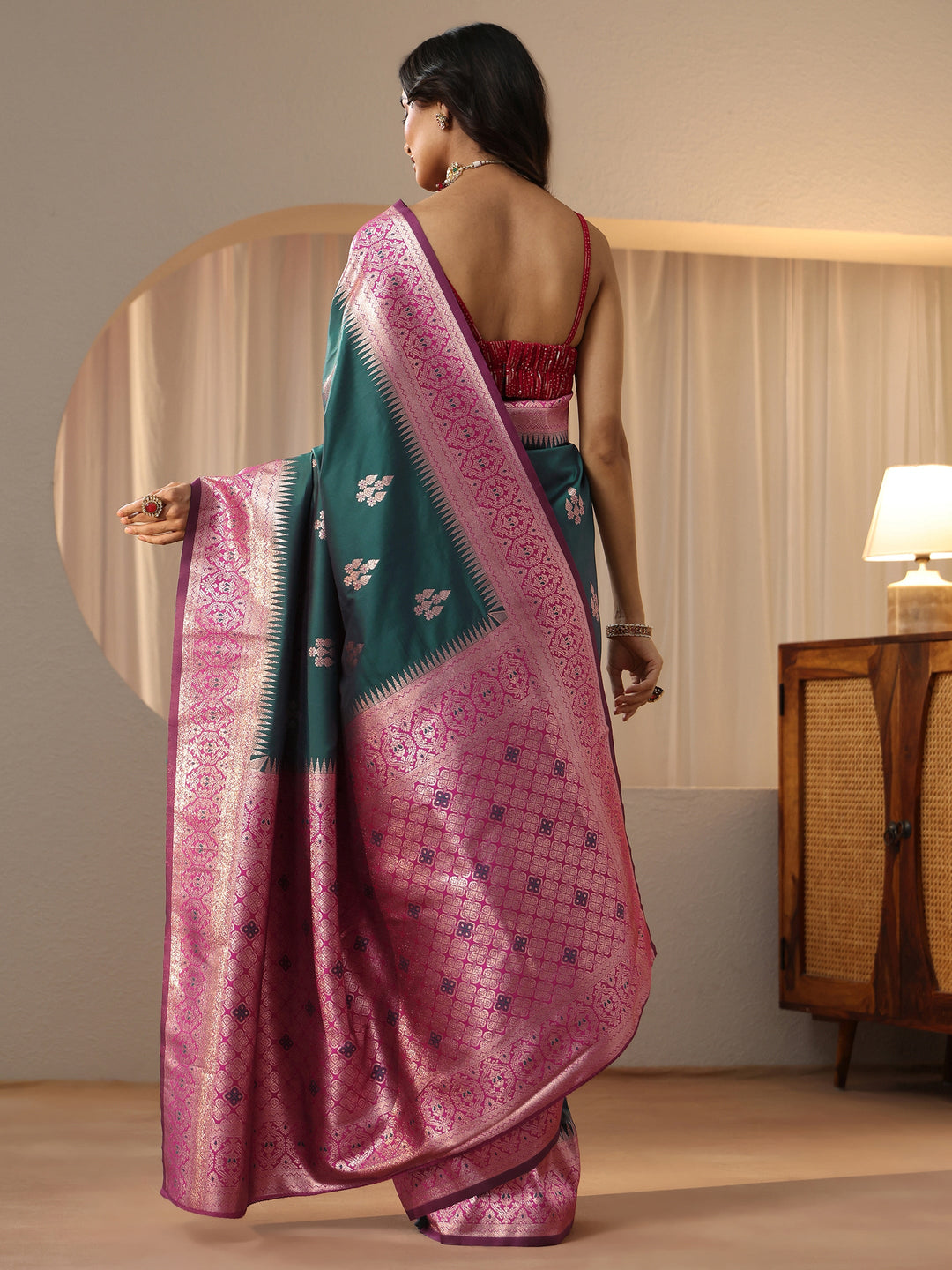  Bottle Green Kanjeevaram Silk Blend Saree 