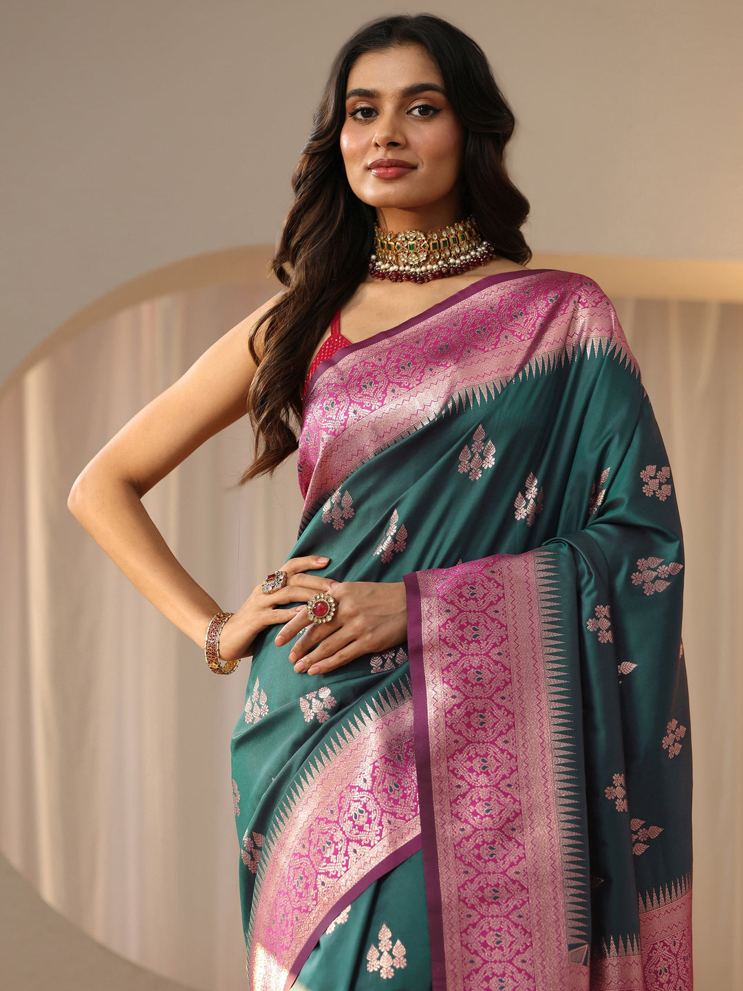  Bottle Green Kanjeevaram Silk Blend Saree 