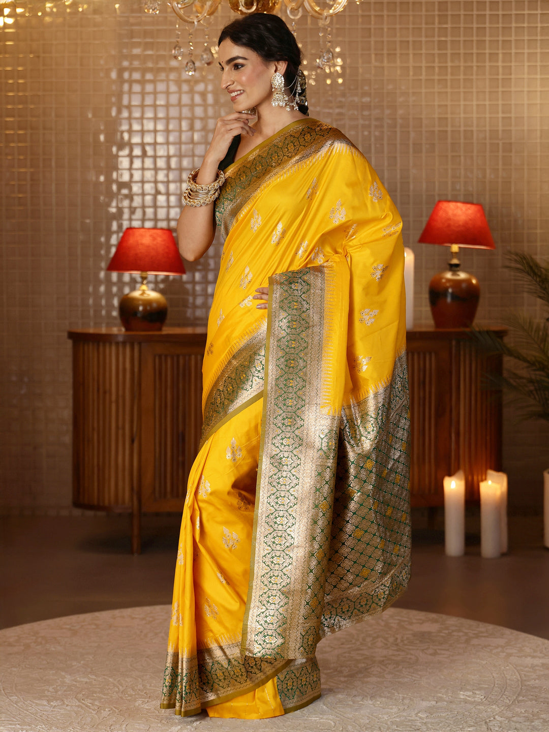  Yellow Banarasi Silk Blend Saree 