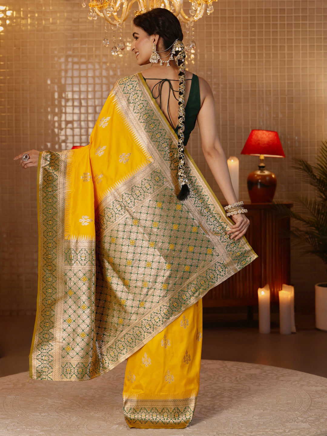  Yellow Banarasi Silk Blend Saree 